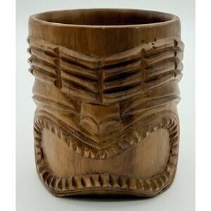Vintage Hand Carved Wooden Tiki Mug